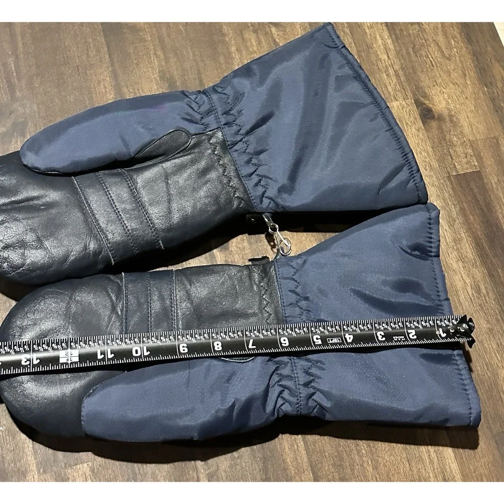 Polaris Snowmobile Mittens Navy Adult Medium Padded Leather Palm & Nylon Vintage